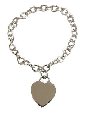 Sterling Silver Heart Charm Bracelet 8" | 925 Chunky Link Bracelet